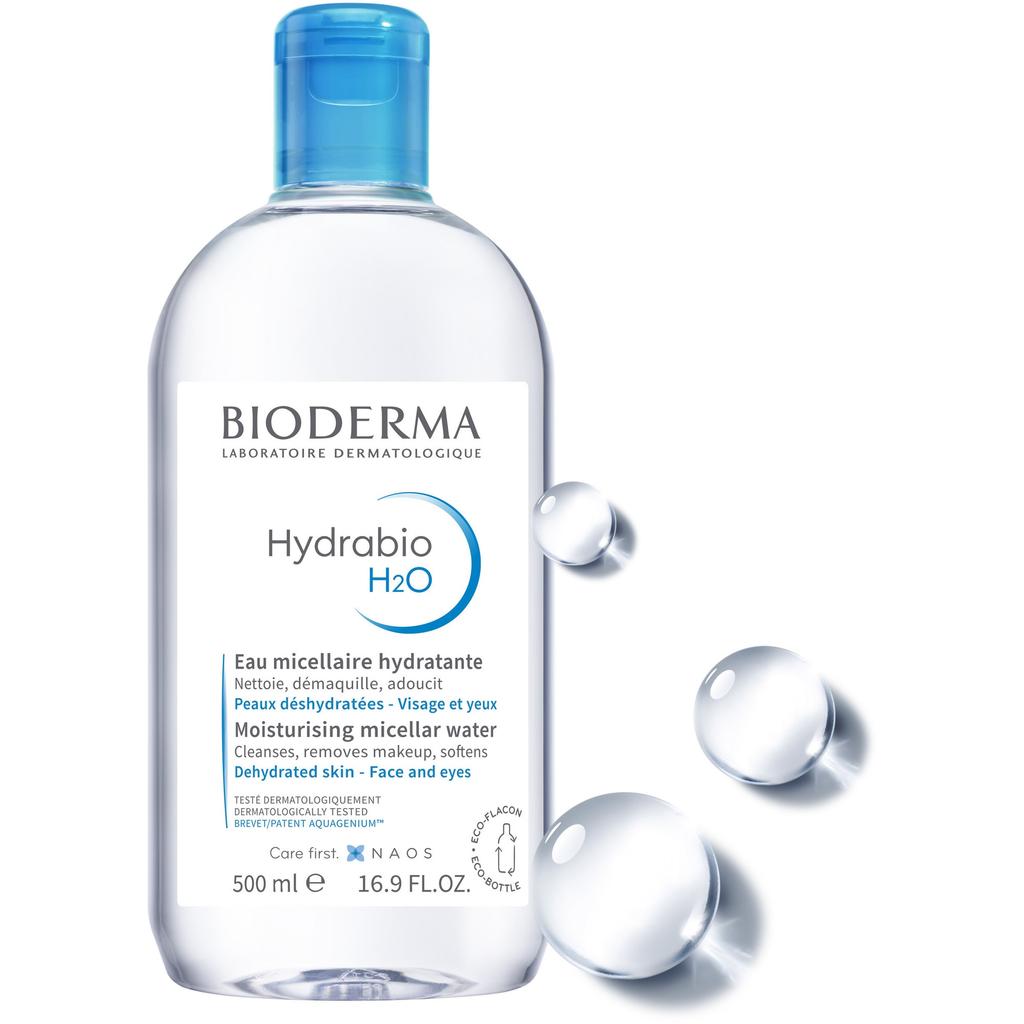 Bioderma Hydrabio H2O Micellar Water for Sensitive/Dry Skin, Gentle Makeup Remover & Hydrating Cleanser, 500 ml