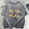 Summer Short Sleeved Tshirt New Korean Ins Retro Cartoon Cat Print Loose Pullover Top