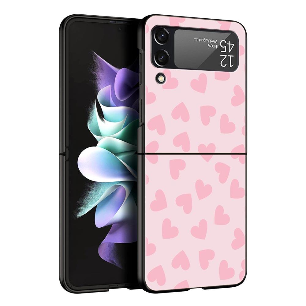 Gold Pink Rose Glitter Hearts Phone Case for Samsung Galaxy Z Flip 3 4 5 Shell For Samsung Z Flip3 Flip4 Hard PC Bumper Cover