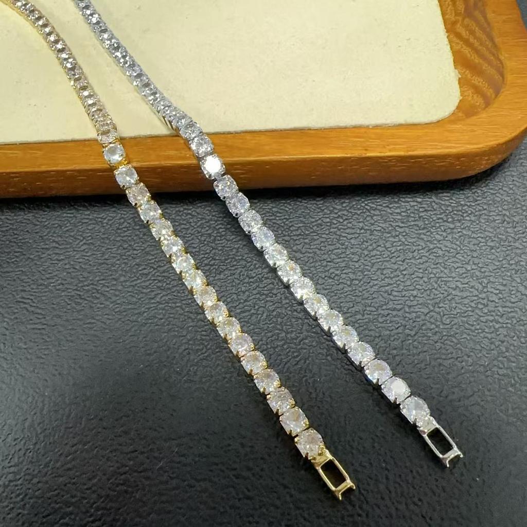 Pulsera de Circonitas Incrustadas de 4 mm de una Fila Estilo Minimalista Nicho Pequeño Diseño Cierre Ajustable Joyería