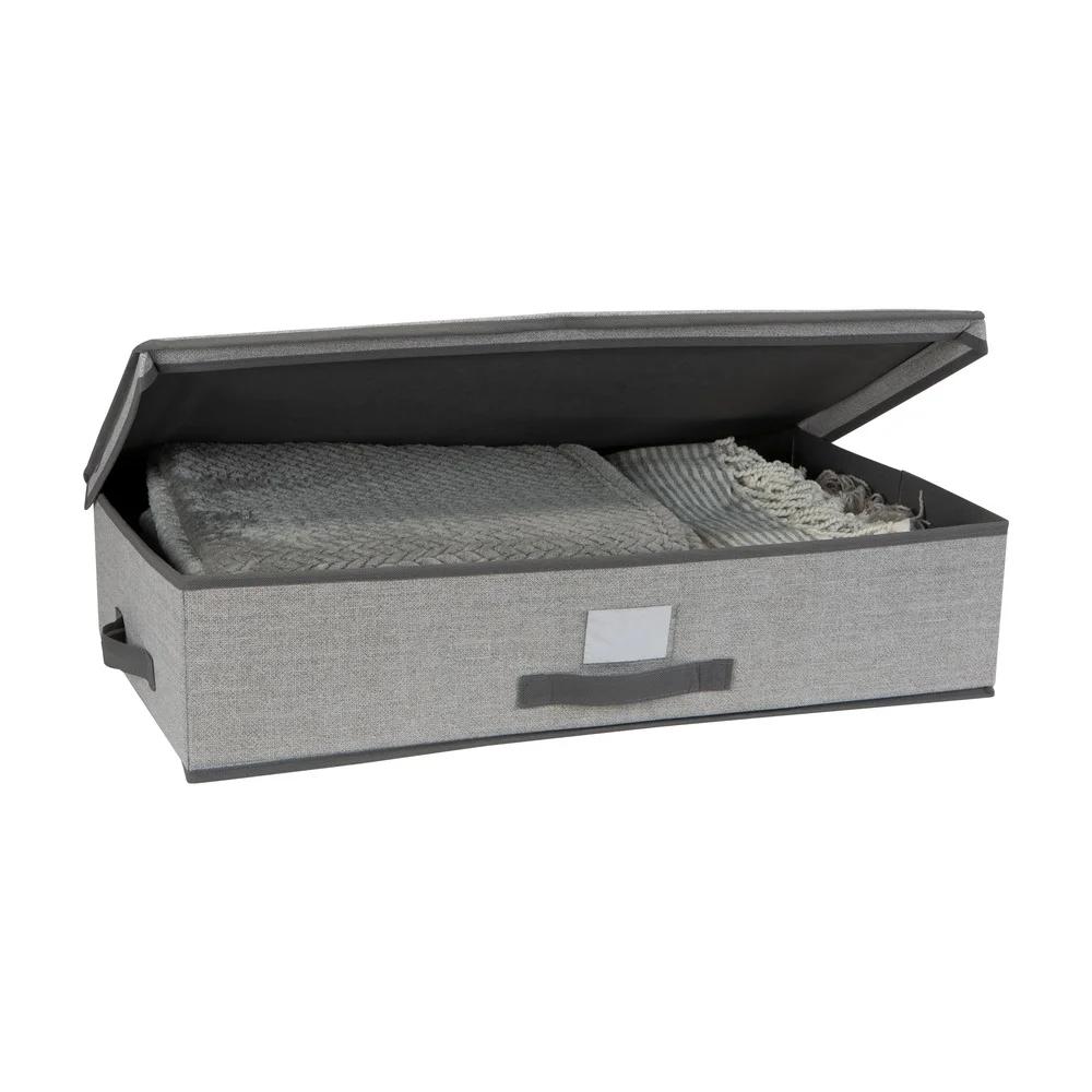 Under Bed Storage Box Breathable Non-Woven Organizer Stackable with Flip Top Cover Handle Label Window Strong Durable Off-Season