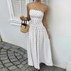 Vestido de Verano Sexy Hombros Descubiertos para Mujer Estampado de Lunares Sin Mangas Largo Maxi Poliéster Cintura Ceñida Larga Bata Vestido de Fiesta Noche