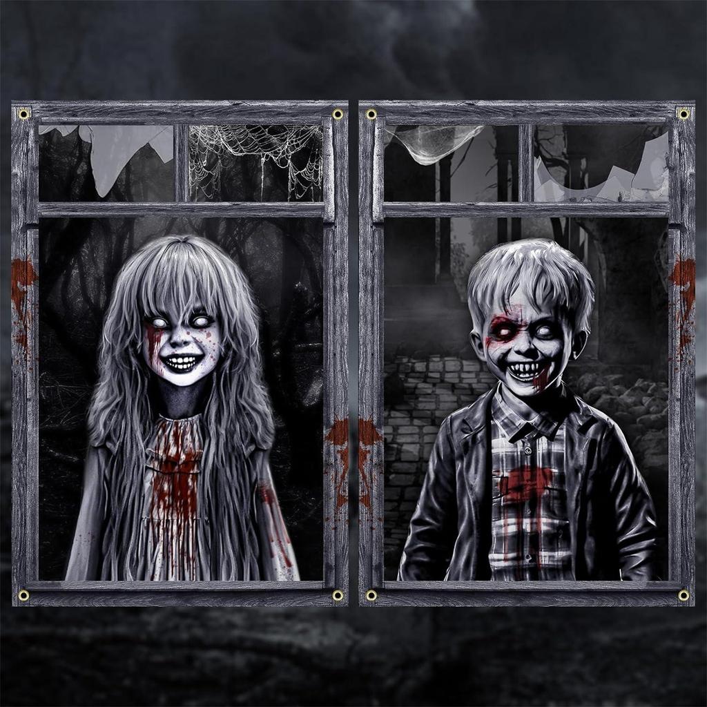 Halloween 2-pack Door And Window Curtain Background Hanging Cloth Horror Ghosts Outdoor Decoration Scene Hanging Cloth
