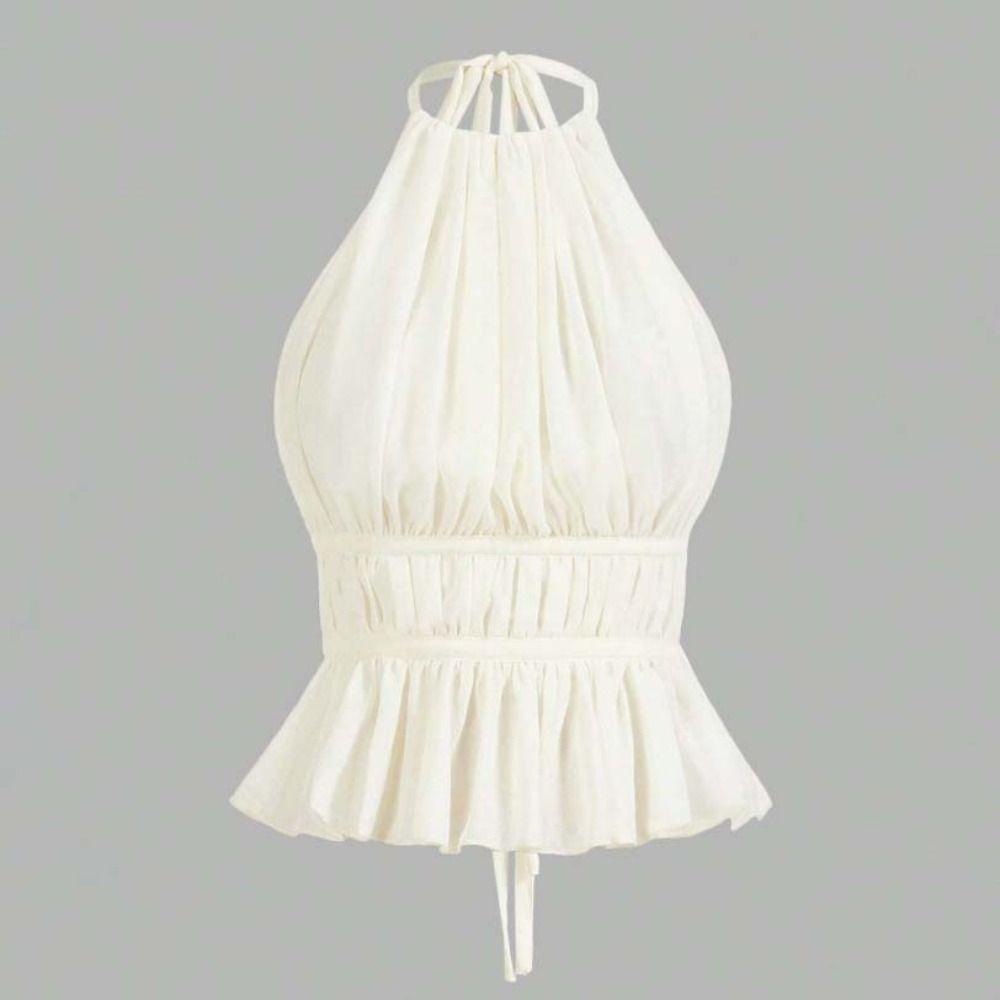 Sleeveless Chiffon Vest Tops Halter Women's Crop Top Fashion Lace-up Camisole  Beach