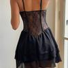 French Black Lace Plastic Waist Suspender Dress Female Spice Girl Slim Skinny Stacked Fluffy Skirt
