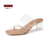 High-heeled sandals women's summer not tired feet Internet celebrities rhinestone transparent crystal cool slippers outside