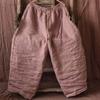 Johnature Women Vintage Loose Spring Wide Leg Pants Elastic Waist Linen Trouser Solid Color Bandage Women Long Pants