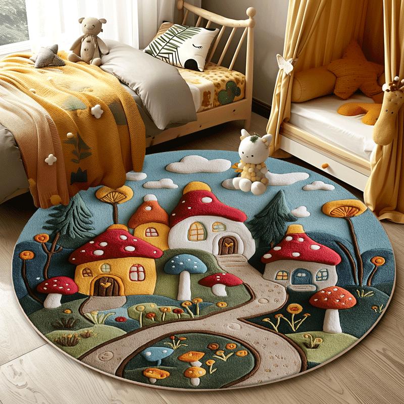 Circular Carpet Bedroom Bedside Blanket Children's Room Cute Cartoon Floor Mat Living Room Sofa Coffee Table Anti Slip Carpet