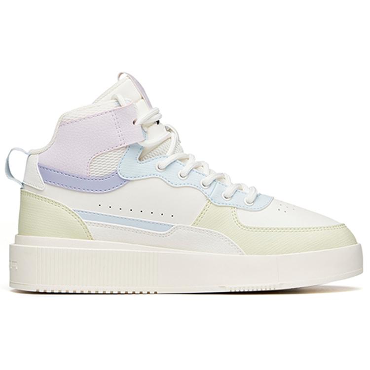 New Anta Life Collection Thermal Slip Resistant High Top Skateboard Shoes Women's White Green Blue 922138011-4