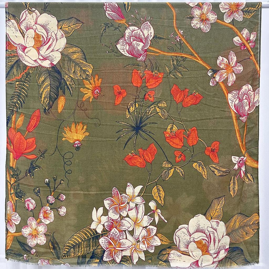 Color Block Retro Floral Cotton Linen Tassel Scarf for Women - Medium Thickness, Autumn/Winter Fashion Shawl