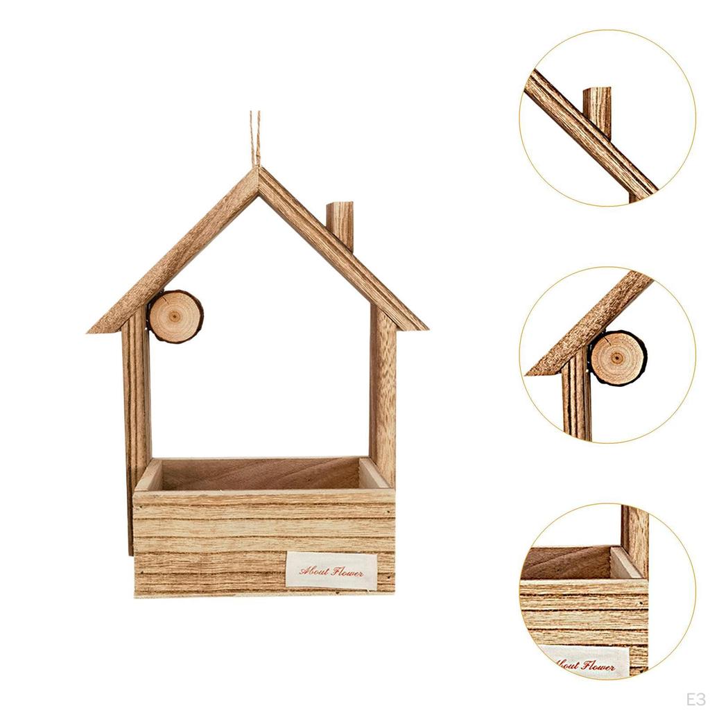 Wood Bird Feeder Birds Food Container Outside Weatherproof Window with Perch for Patio