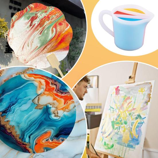 Silicone Split Cup with Handle 17oz Paint Pouring Fluid Art Cup Mixing Measuring Cup with Tip Nozzle DIY Crafts Supplies Resin Art Accessories