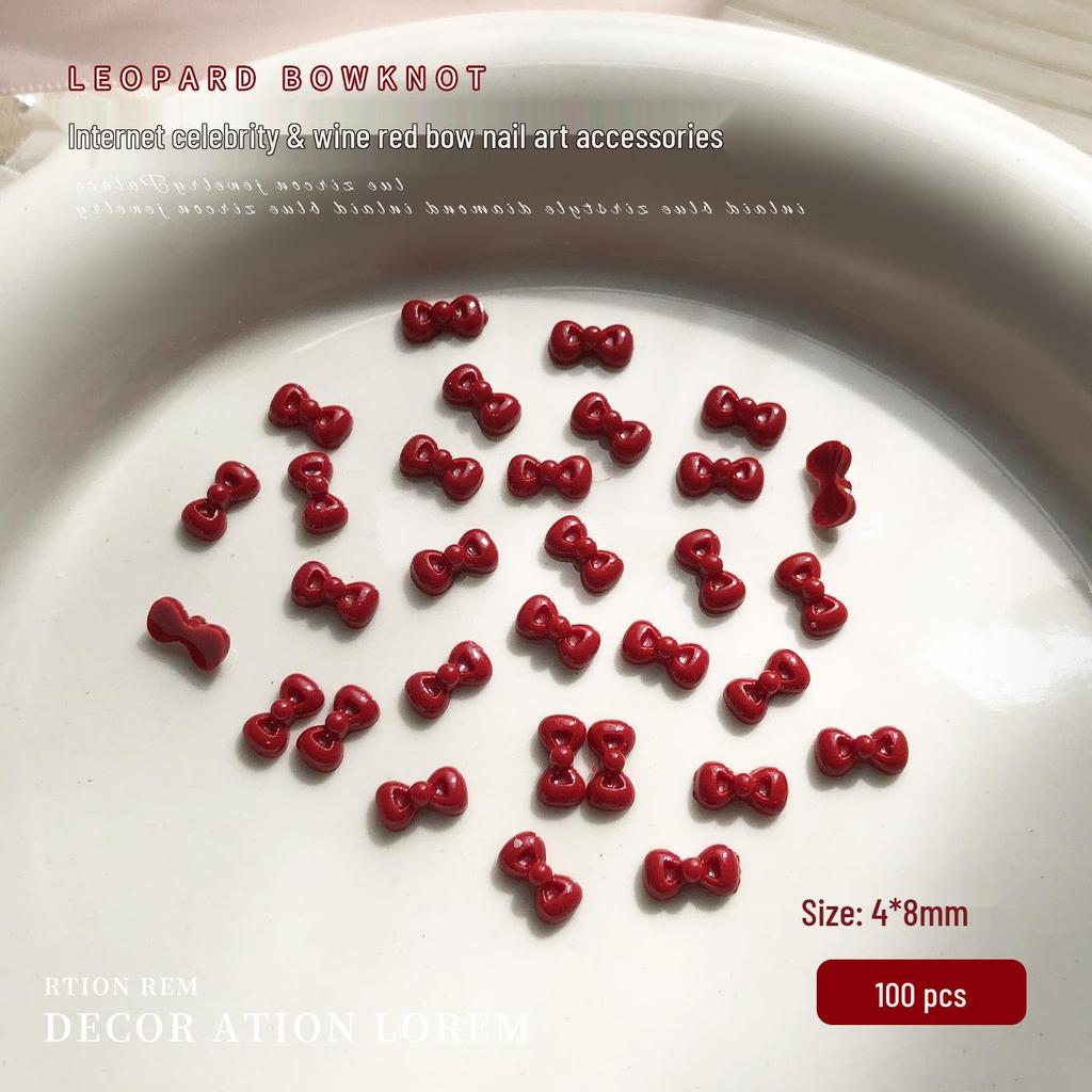 Ancola Burgundy Red 3D Resin Bow Nail Art Accessories - New Year Edition