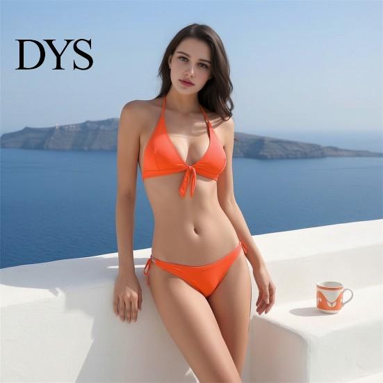 Body Contour Swimwear Women's 2 Piece Bikini Set Triangle Push Up Halter Top And Low Rise Tie String Thong Swimsuit Summer Beach Sexy Bathing
