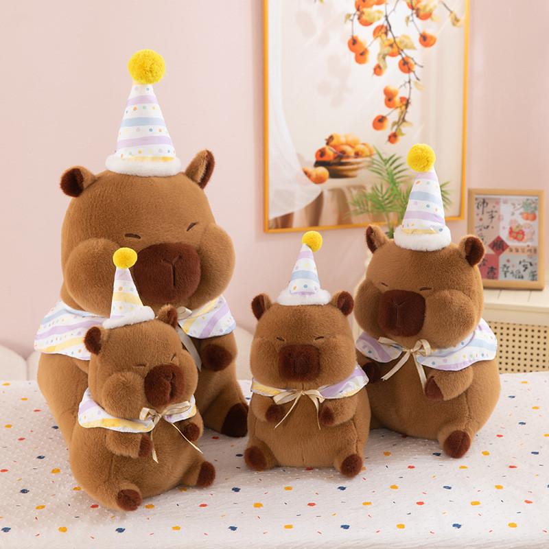 Capybara Birthday Hat Plush Toy Cute Stuffed Doll Cartoon Decoration Kids Gift