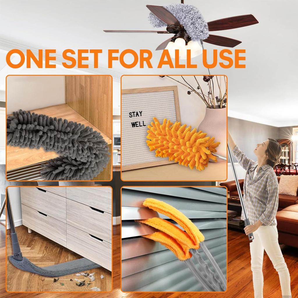 Dusters for Cleaning High Ceiling Fan, Newliton Microfiber Duster with Extension Pole 30-100" Long Handle for Ceiling Fans, Blinds, Cobweb, Home