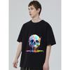 Men's Black T-Shirt with Colorful Skull Print for Casual Wear
