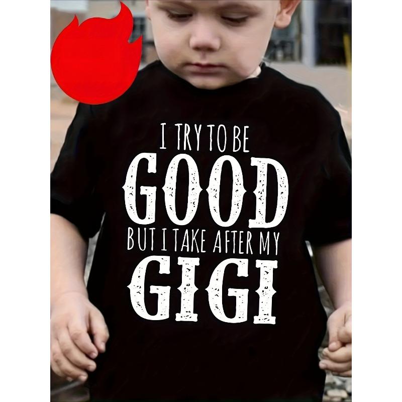 

European sizes Boys Cotton T-shirt I Try to Do Well, but I Pursue My Gigi Print for Comfortable And Casual Round Neck Short Sleeves 98cm чёрный