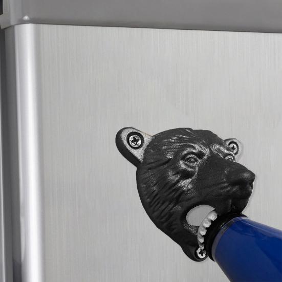 Bear Head Wall Mounted Beer Bottle Opener, Cast Iron Grizzly Teeth Beer Cap Opener for Man Cave, Garage, Home Bar Decor