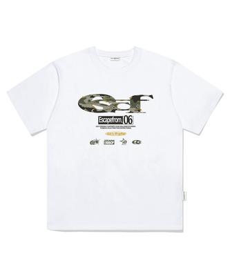 ESCAPEFROM Star Camo Escf Logo Collage Print Oversized Short Sleeve T-Shirt White