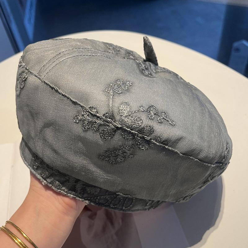 Style Mesh Beret Hat With Embroidery And Flower Pattern For Summer Fashion