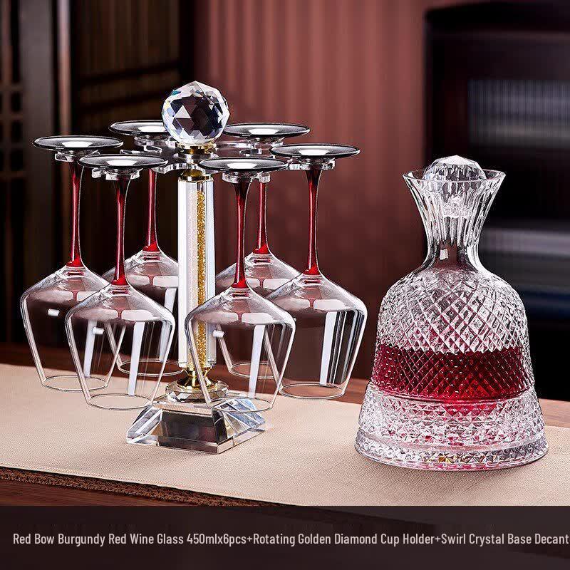 Premium Handmade Crystal Burgundy Wine Glass Set with Decanter