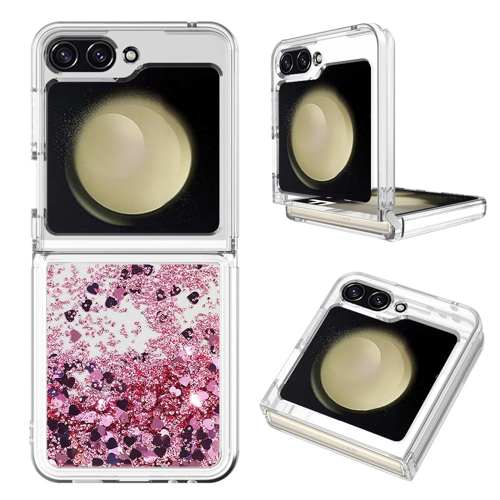 

For Samsung Galaxy Z Flip6 5G TPU Case Glitter Quicksand Shockproof Phone Back Cover Rose Gold/Hearts