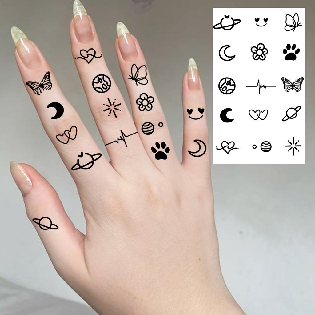 1 Hoja Araña Letra Flor Patrón Pequeño Tatuajes Temporales Para Mujeres Dedo, Pegatina de Tatuaje Falso Realista de Larga Duración