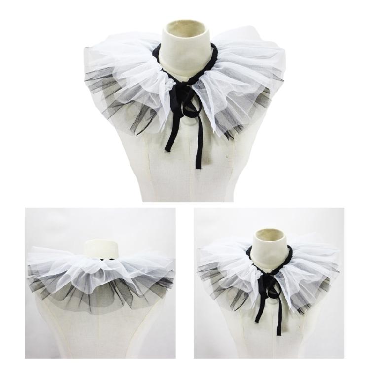 Vintage Ruffle Fake Collar Victorian Black White Tulle Shawl Necklace for Women