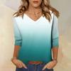 Women's Fashion Casual Three-quarter Sleeve Gradient Printed Round Neck Top