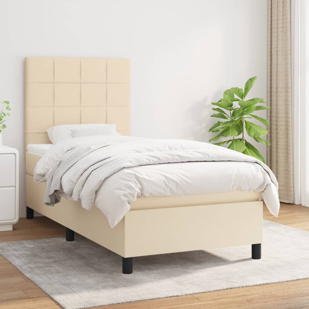 Box Spring Bed with Mattress Cream 100x200 cm Fabric