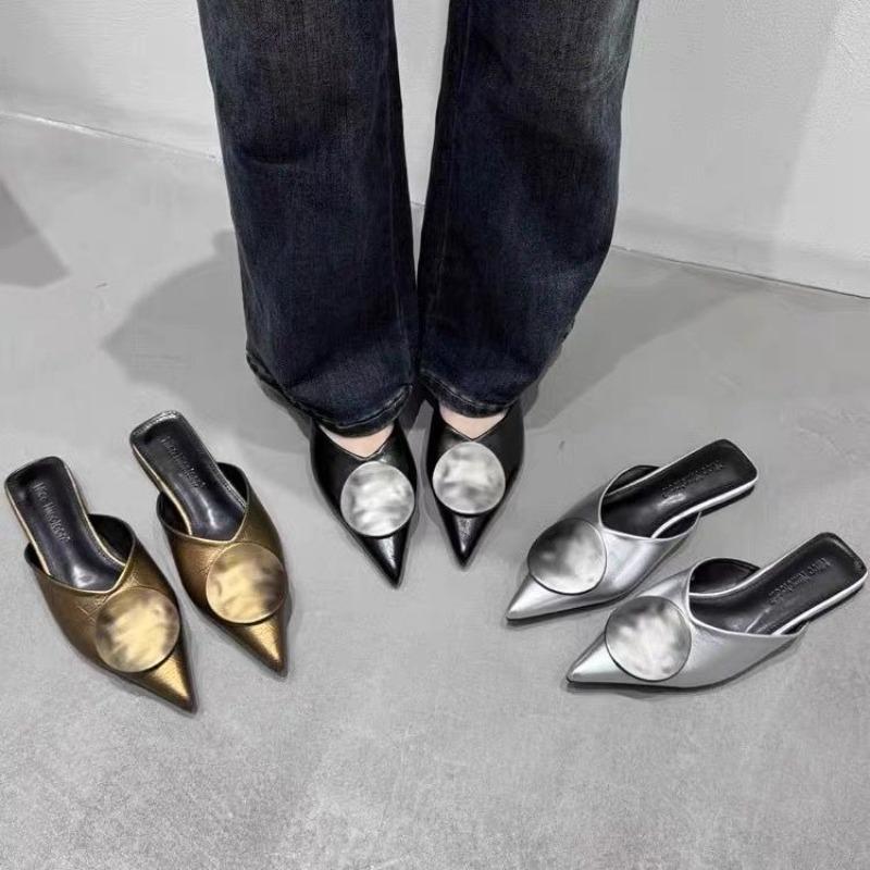 New Women Slippers Designer Flat Sandals Summer Slides Non-slip Metallic Color Footwear Brand Pointed Toe Mules Ladies