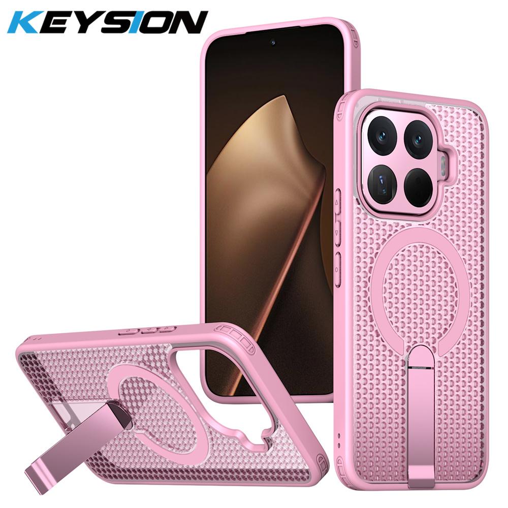 KEYSION Hollow Heat Dissipation Magnetic Case for Xiaomi 17T Pro 5G Cooling Hide Stand Shockproof Phone Cover for Xiaomi 17T 5G