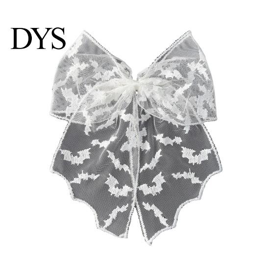 Halloween Hair Accessories Lace Bow, Bat/Spider/Web Embroidery Hairpin, Gothic Style Asian Dark Girl Clip Large Bow for Cosplay Party Sweet Cool