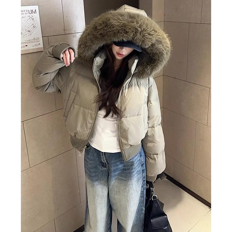 Women's Winter Retro Navy Blue Hooded Cotton-Padded Jacket - Thick & Warm Design