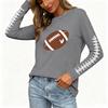 Women's Long Sleeve Neck Top with Rugby Print and Side Slit Hem