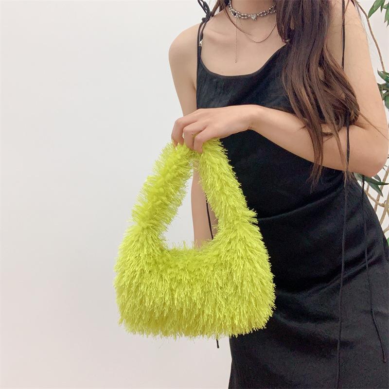 Einfarbige Damen-Schultertasche aus Kunstpelz, süße Winter-Plüsch-Handtasche, einfache Damen-Umhängetasche, Geldbörse, Clutch