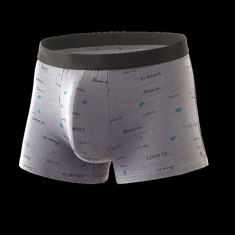 Men's Cotton Boxer Shorts: Peach Heart Print, Breathable, Trendy Double-Layer, Four-Corner Design, Large Size