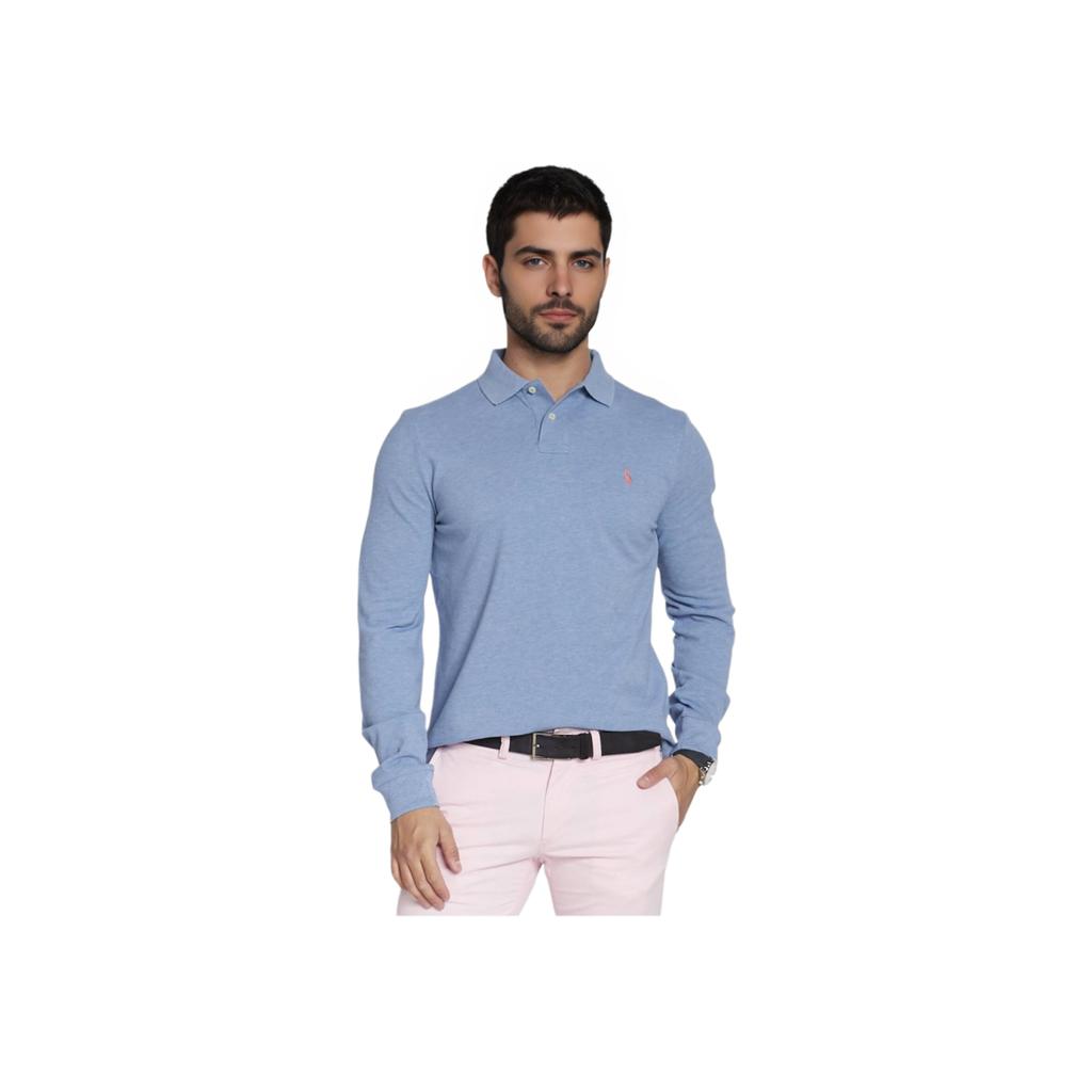 Polo Ralph Lauren FW23 Embroidered Pony Logo Long Sleeve Polo Shirt Men tops Light-Blue 710680790013