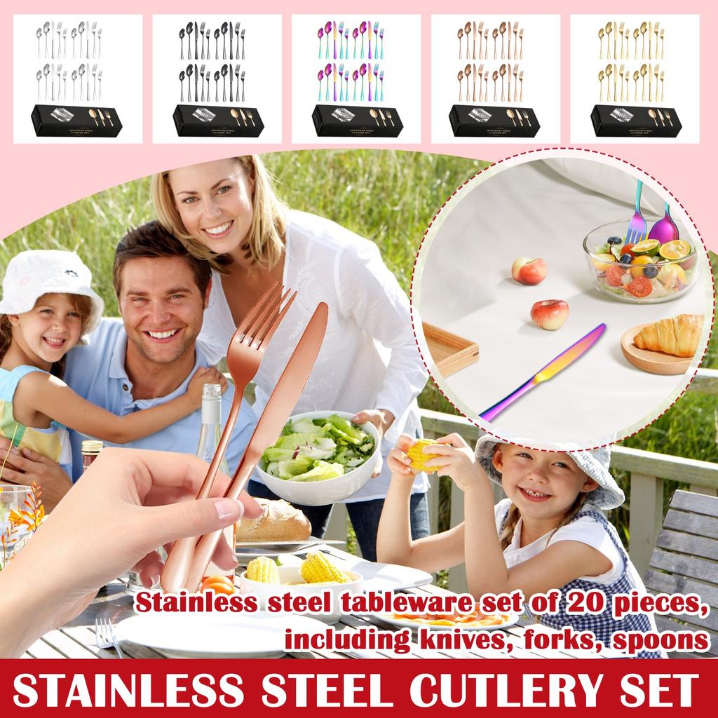 Stainless Steel Tableware 20 Piece Set, Knife, Fork, Spoon, Western Restaurant Steak Knife And Fork Set