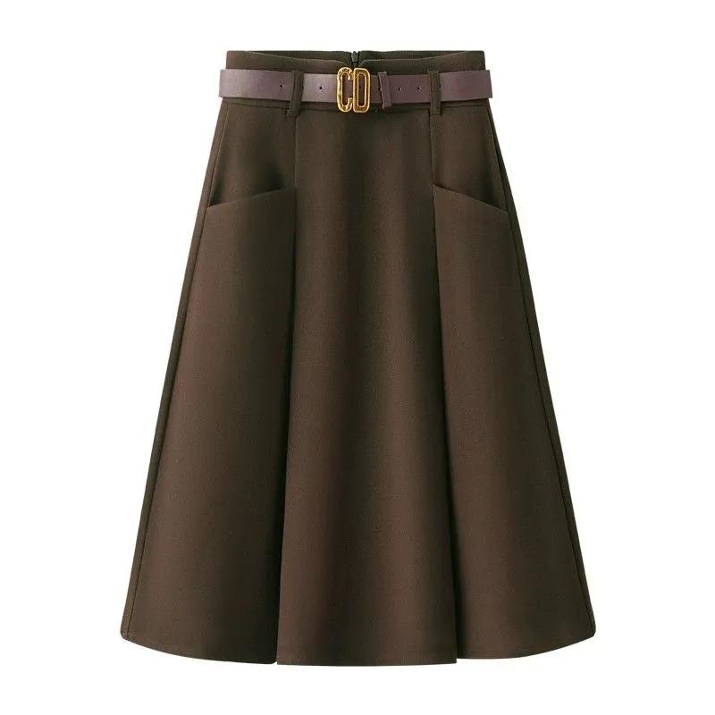 Autumn and Winter Woolen Skirt for Women A-line Large Umbrella Skirt 2025 New High-waisted Slim Mid-length Woolen Pleated