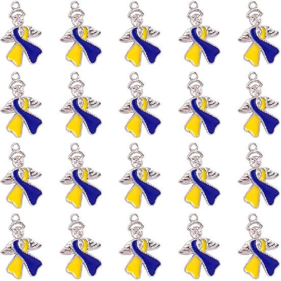 WANDIC 50 ks přívěsků s mašličkou s diamantem, slitina přívěsků na podporu povědomí o rakovině s křídly, přívěsky s mašličkou naděje a víry, doplňky pro výrobu šperků