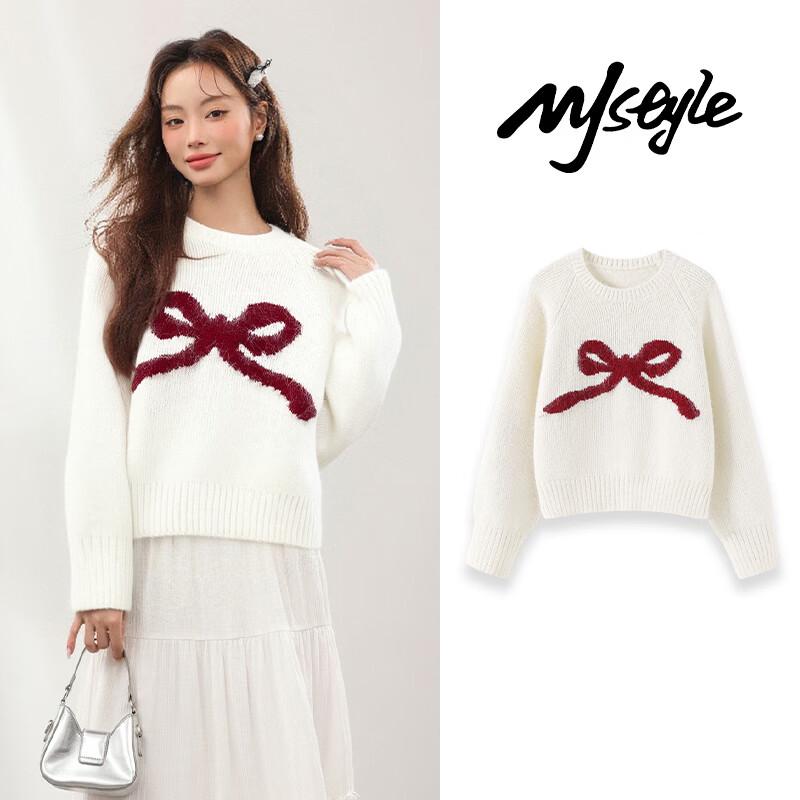 MJ STYLE Women's Contrast Bow Knit Sweater