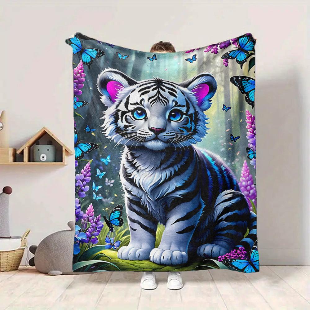 1pc Tiger Cub Blanket Lightweight Flannel Blanket Throw Blanket For Sofa, Bed, Travel, Camping, Livingroom, Office yy251015188