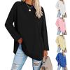 Womens Color Loose Drop Shoulder Sleeve Round-Neck Long Sleeve Top