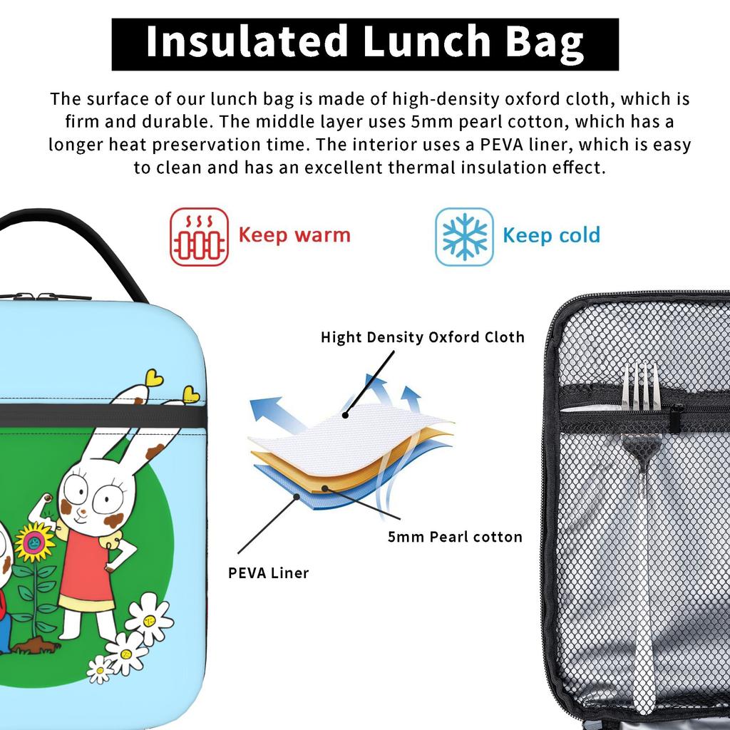 Simons Super Rabbit Insulated Lunch Bag Portable Cute Bunny  Lunch Container Cooler Bag Tote Lunch Box Office  Picnic Men Women