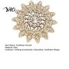 Sunflower Brooch Pin Sparkling Rhinestone Brooch, Golden Plated Floral Lapel Hollow Badge Pin, Dainty Clothing Jewelry Accessory for Women Girls Metal