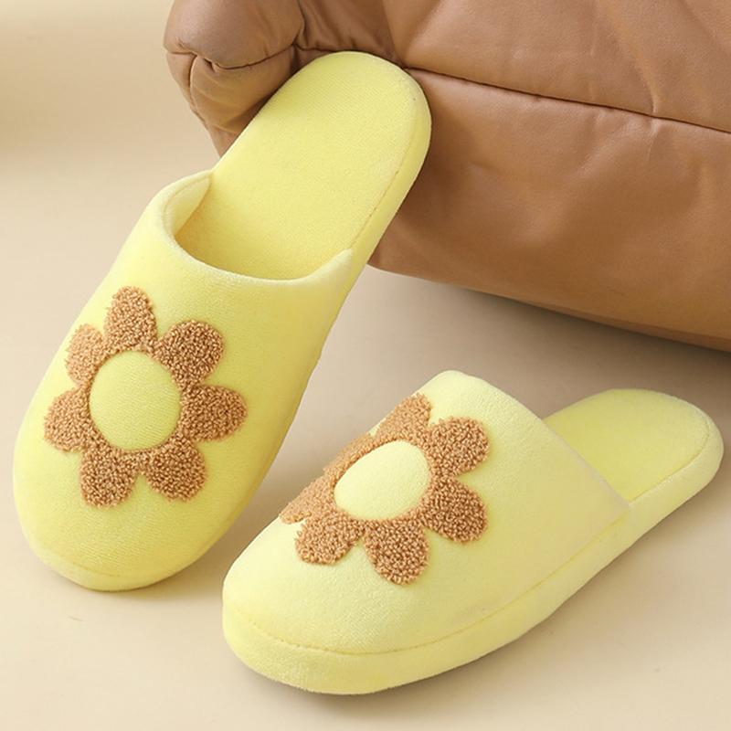 Fashion Flower Embroidery Home Cotton Slippers Women Comfortable Soft Sole House Slides Woman Non Slip Indoor Bedroom Slippers Female