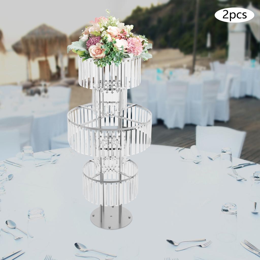 2-Pack 5-Tier Crystal Flower Stands, Round Base Silver Metal Plant Shelf, Indoor Multi-Level Display Rack for Home Garden Decor