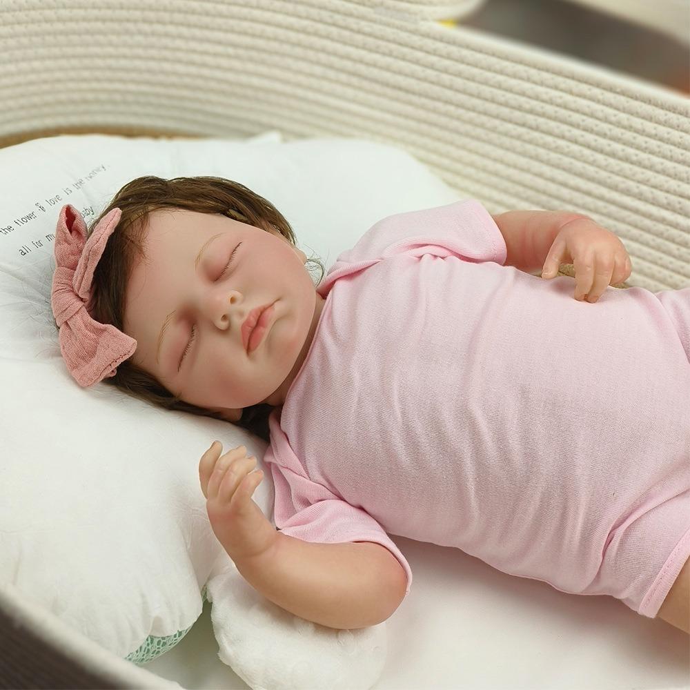 Handmade 3D Painted Skin Reborn Baby Doll LouLou 19''49cm Soft Touch Cloth Body Simulation Doll with Rooted Hair Realistic Sleeping Bebe Newborn Dolls